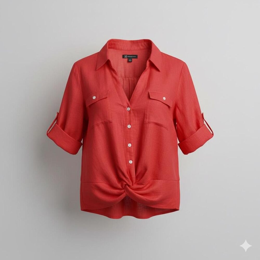 INC International Concepts red linen blouse size S